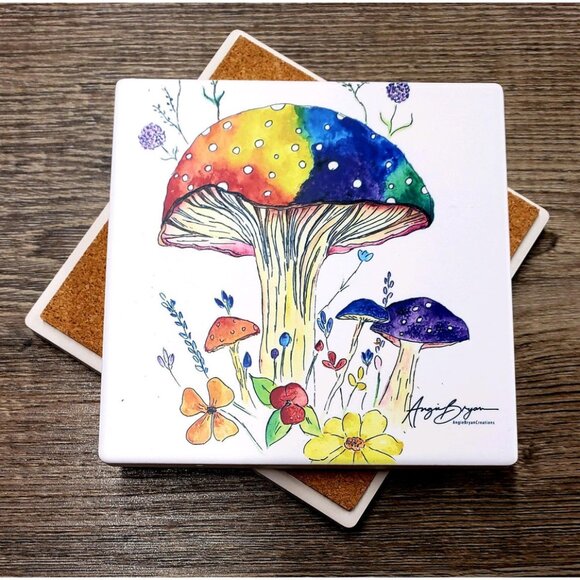 Colorful Mushroom Sandstone Coaster by Angie Bryan of Angie Bryan Creations - Picture 2 of 6